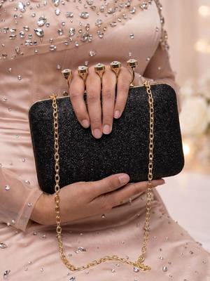   black stylish midnight luxe glitter embroidery clutch bag for women with detachble strap 1