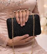   black stylish midnight luxe glitter embroidery clutch bag for women with detachble strap