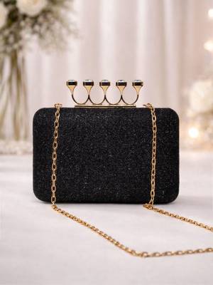   black stylish midnight luxe glitter embroidery clutch bag for women with detachble strap 2