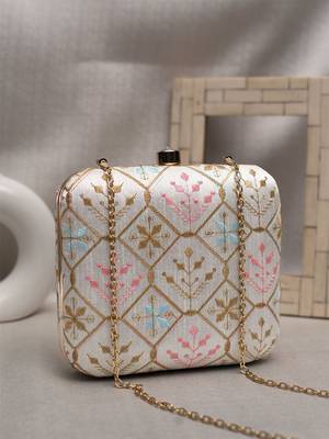  embroidered box clutch bag for women with detachble strap 1