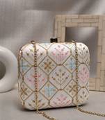 embroidered box clutch bag for women with detachble strap