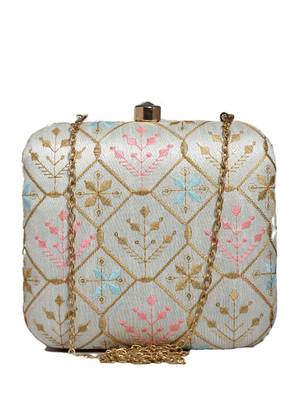  embroidered box clutch bag for women with detachble strap 2