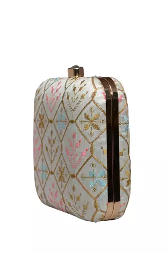  embroidered box clutch bag for women with detachble strap
