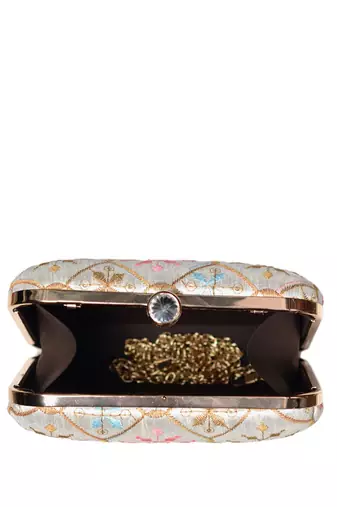 embroidered box clutch bag for women with detachble strap