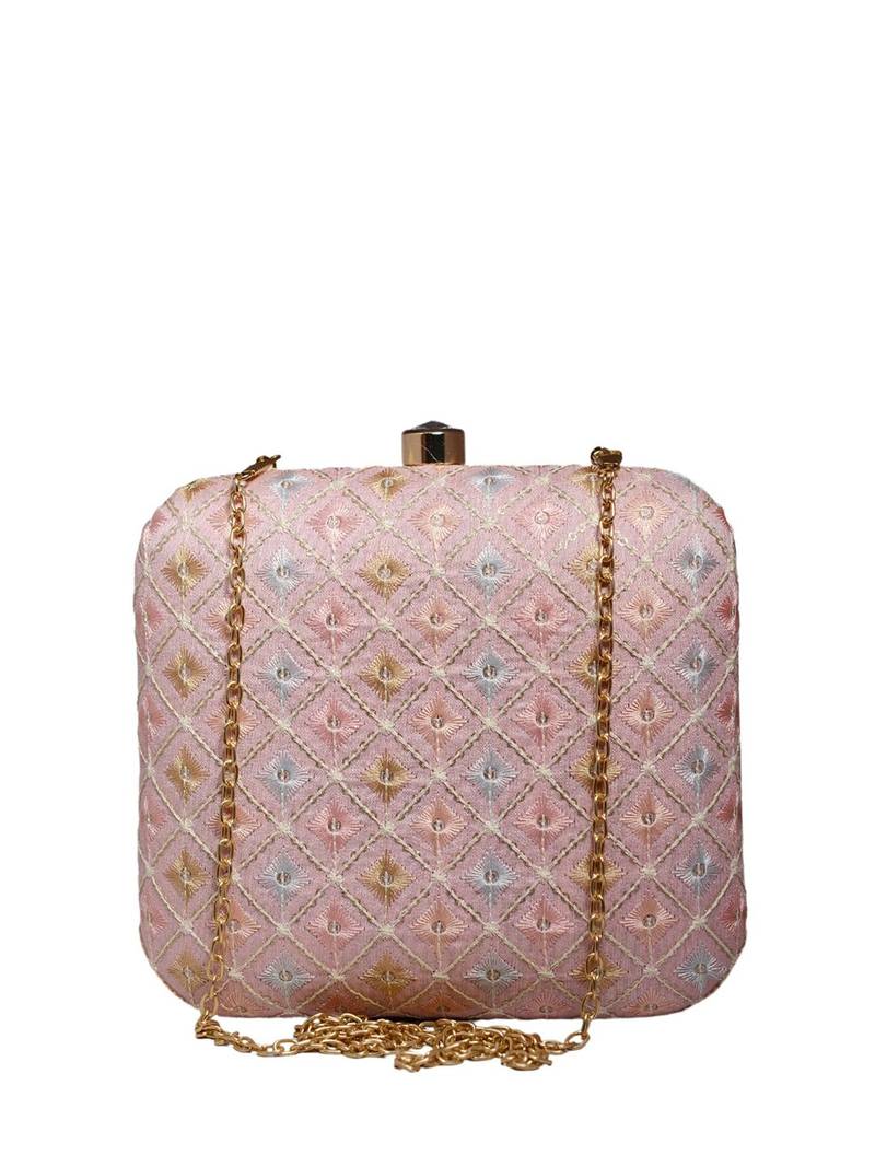  embroidered box clutch bag for women with detachble strap