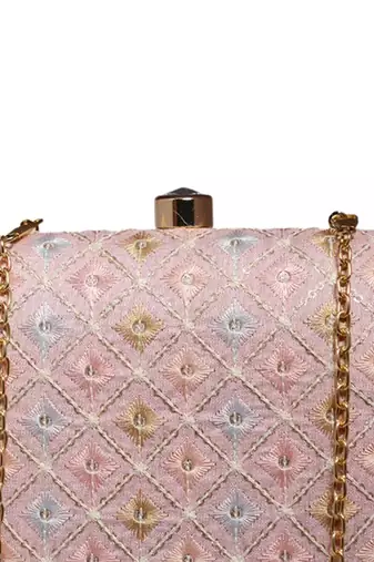  embroidered box clutch bag for women with detachble strap