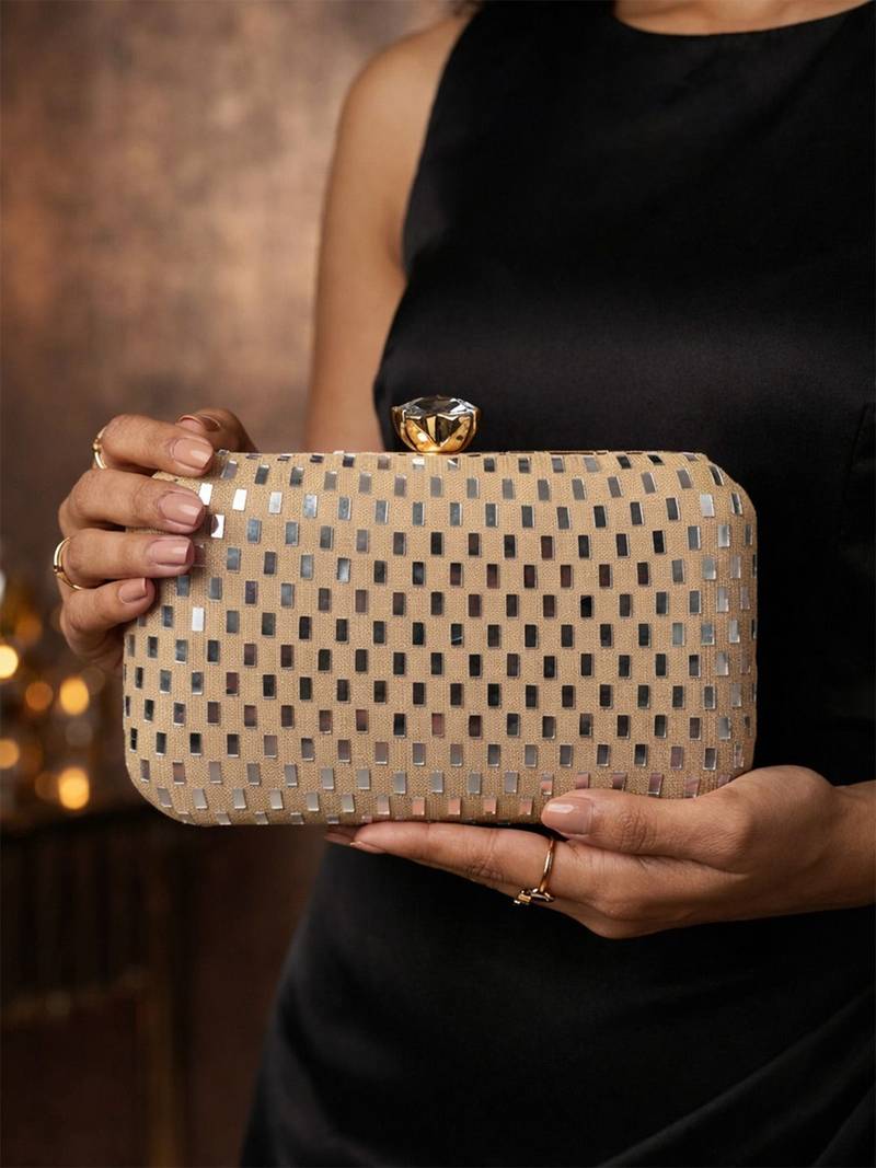  elegant gold sequin box clutch bag for women with detachble strap