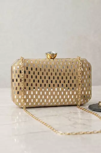  elegant gold sequin box clutch bag for women with detachble strap