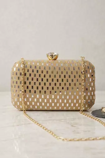  elegant gold sequin box clutch bag for women with detachble strap