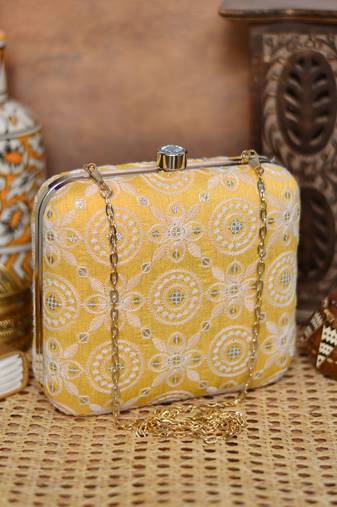  embroidered box clutch bag for women with detachble strap