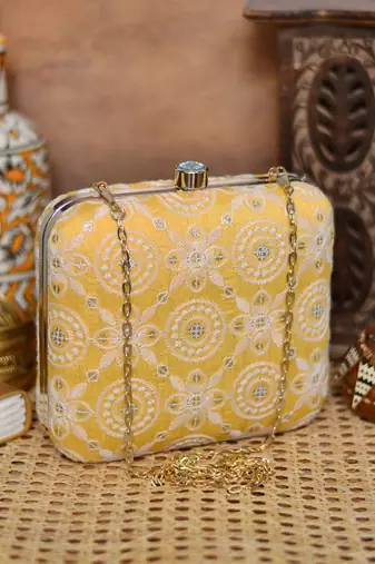  embroidered box clutch bag for women with detachble strap