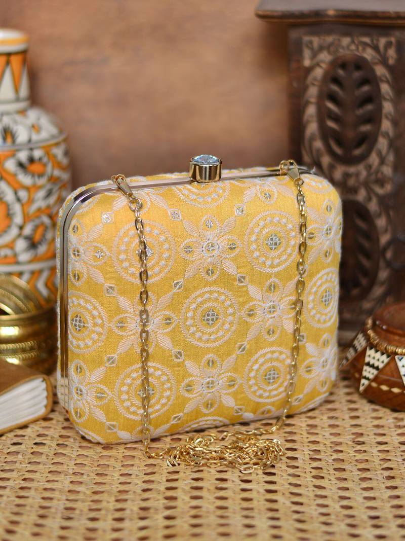  embroidered box clutch bag for women with detachble strap