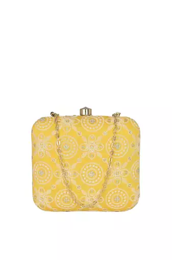  embroidered box clutch bag for women with detachble strap