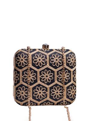  black based thread work embroidery clutch bag for wonen with detachable strap 2