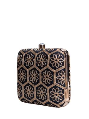  black based thread work embroidery clutch bag for wonen with detachable strap 3