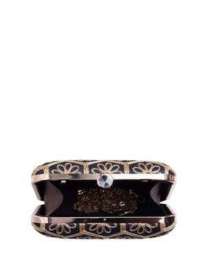  black based thread work embroidery clutch bag for wonen with detachable strap 4