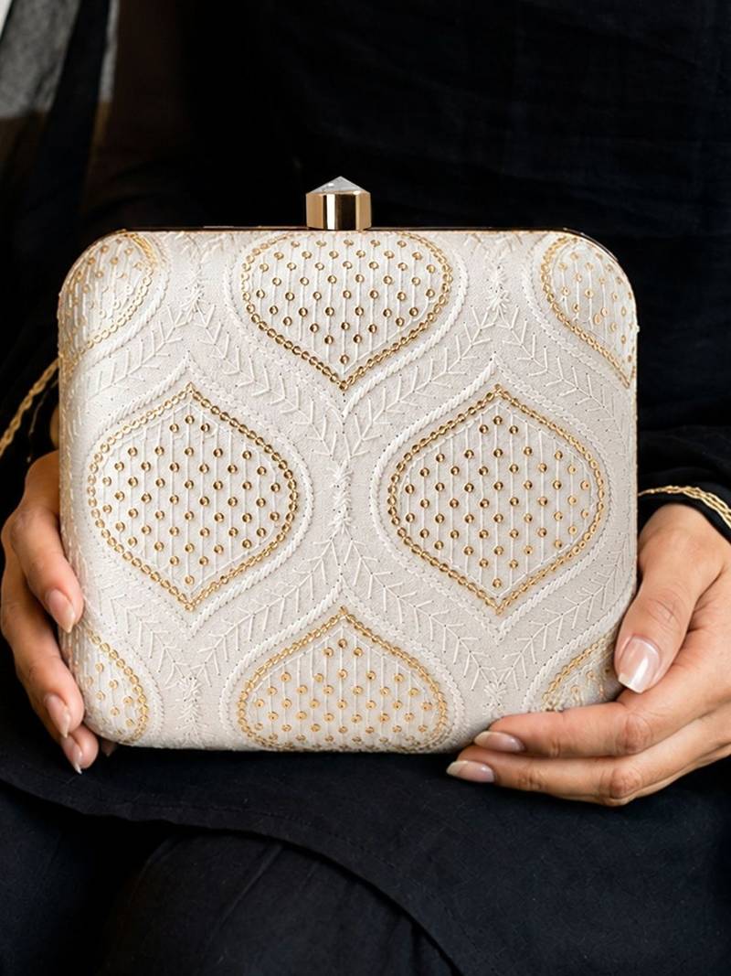  women embroidered fabric box clutch bag for women with detachble strap