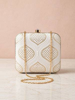  women embroidered fabric box clutch bag for women with detachble strap 2