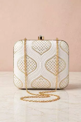  women embroidered fabric box clutch bag for women with detachble strap