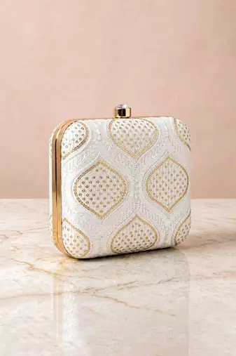 women embroidered fabric box clutch bag for women with detachble strap