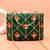  green based orange floral threadwork embroidery clutch bag for women with detachble strap