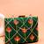  green based orange floral threadwork embroidery clutch bag for women with detachble strap