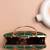  green based orange floral threadwork embroidery clutch bag for women with detachble strap