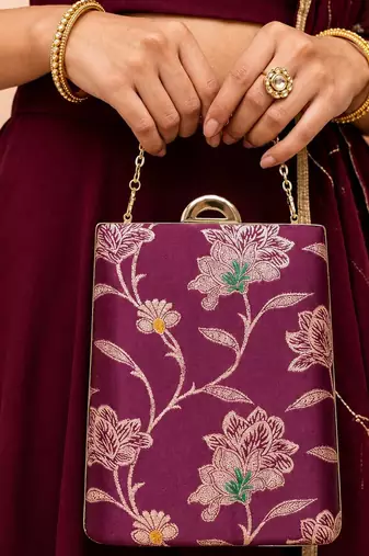  embroidered embellished box clutch