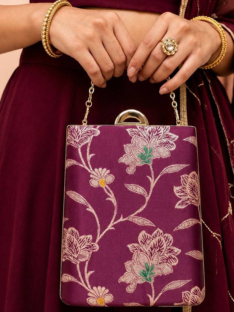  embroidered embellished box clutch
