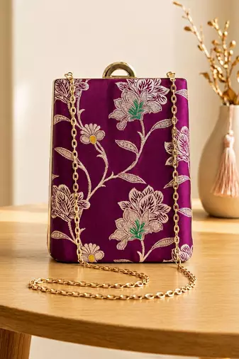  embroidered embellished box clutch