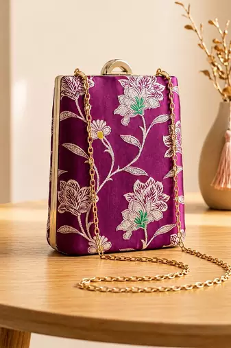  embroidered embellished box clutch