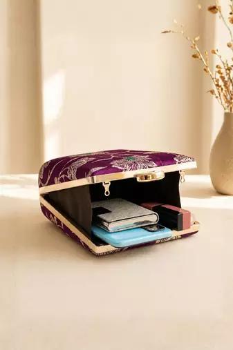  embroidered embellished box clutch