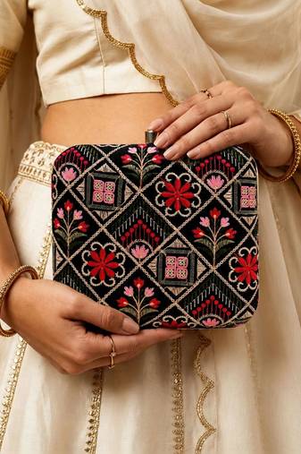  embroidered embellished box clutch