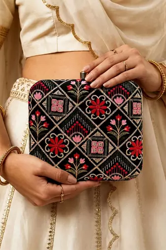  embroidered embellished box clutch