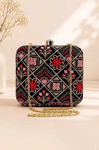  embroidered embellished box clutch