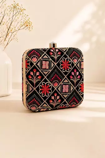  embroidered embellished box clutch