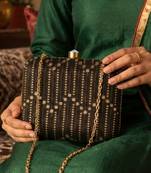  black embellished box embroidred clutch