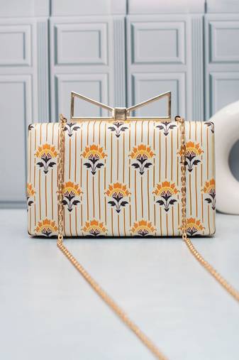  ivory gold stripe floral printed clutch