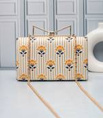  ivory gold stripe floral printed clutch