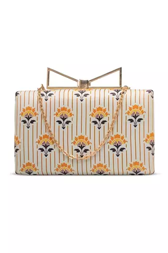  ivory gold stripe floral printed clutch