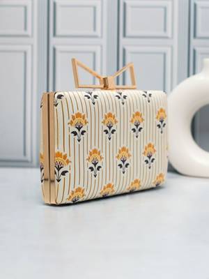  ivory gold stripe floral printed clutch 3
