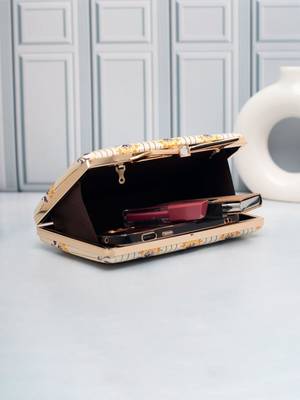  ivory gold stripe floral printed clutch 4