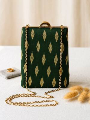  green based brocade fabric ethnic clutch bag for women 2
