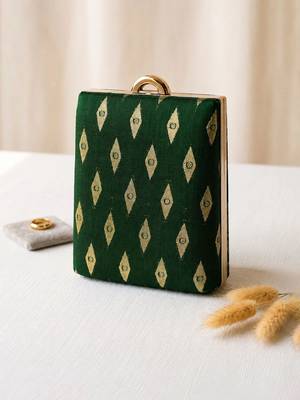  green based brocade fabric ethnic clutch bag for women 3