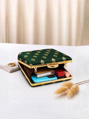  green based brocade fabric ethnic clutch bag for women 4