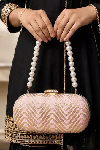  blush pink zigzag sequin designer embroidery clutch
