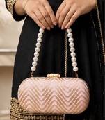  blush pink zigzag sequin designer embroidery clutch