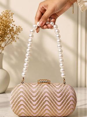  blush pink zigzag sequin designer embroidery clutch 2