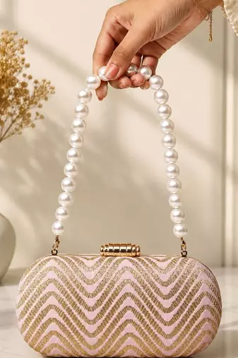  blush pink zigzag sequin designer embroidery clutch