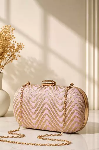  blush pink zigzag sequin designer embroidery clutch